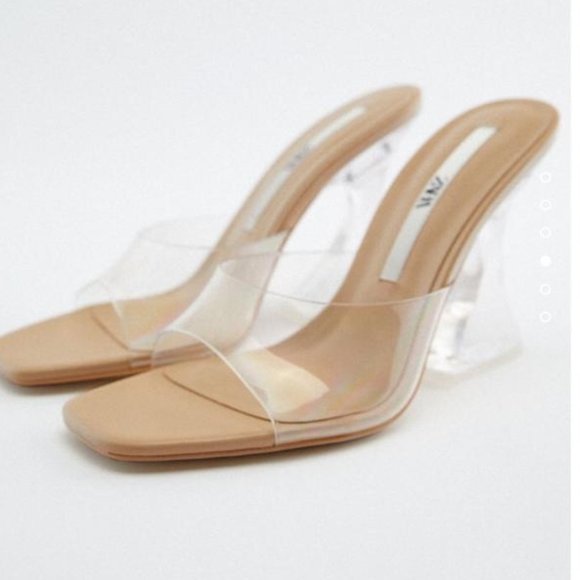Zara Shoes - Zara Open Toe Vinyl Sandal Heels